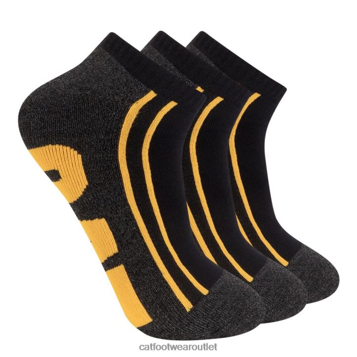 Men Caterpillar Half Cushion Quarter Sock 3-Pack Black 8FHTR260 | Sock
