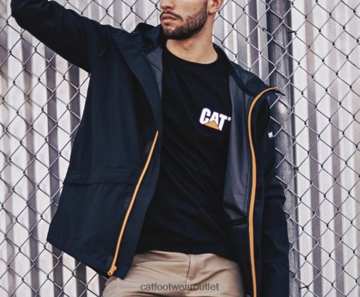 Men Caterpillar Essential Rain Jacket Black 8FHTR113 | Tops & Outerwear