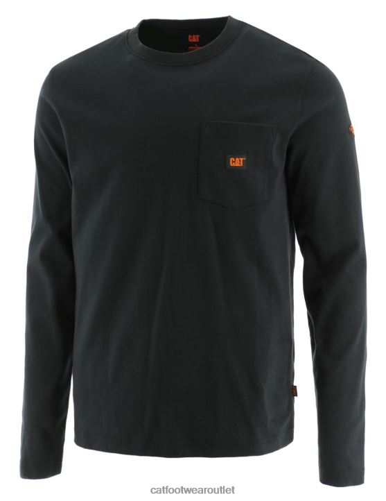Men Caterpillar Flame Resistant Logo Pocket Long Sleeve Tee Black 8FHTR221 | Tops & Outerwear