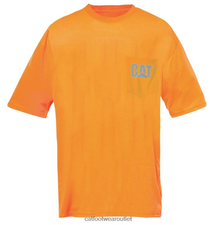 Men Caterpillar Hi-Vis Trademark Pocket Tee Orange 8FHTR214 | Tops & Outerwear