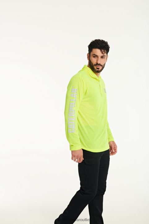 Men Caterpillar Hivis Upf Hooded Long Sleeve Tee Yellow 8FHTR222 | Tops & Outerwear
