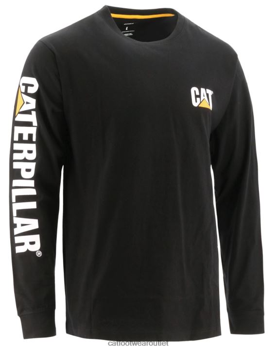 Men Caterpillar Trademark Banner Long Sleeve Tee Black 8FHTR225 | Tops & Outerwear