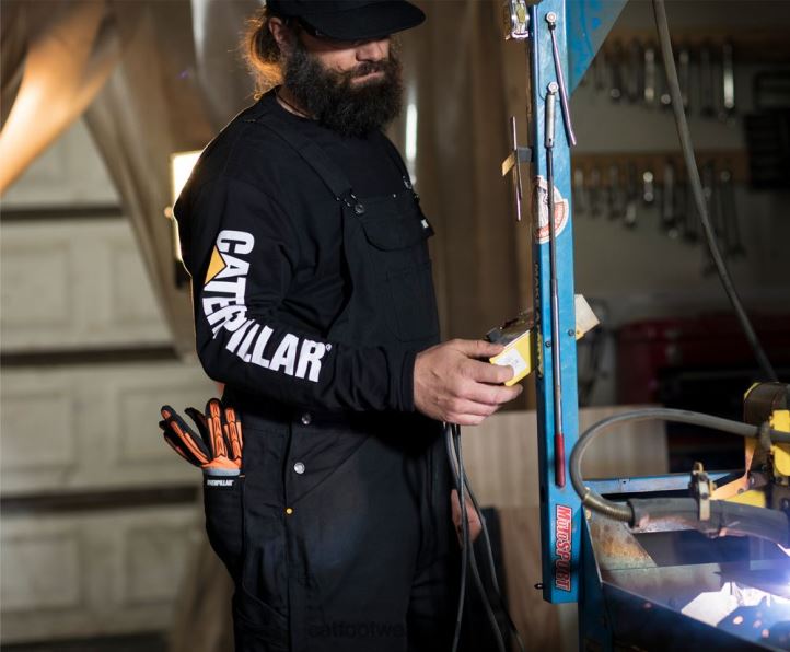 Men Caterpillar Trademark Banner Long Sleeve Tee Black 8FHTR225 | Tops & Outerwear