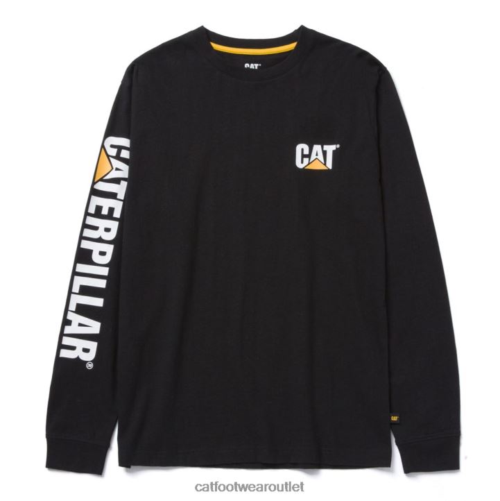 Men Caterpillar Trademark Banner Long Sleeve Tee Black 8FHTR225 | Tops & Outerwear