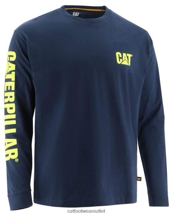 Men Caterpillar Trademark Banner Long Sleeve Tee Blue 8FHTR224 | Tops & Outerwear