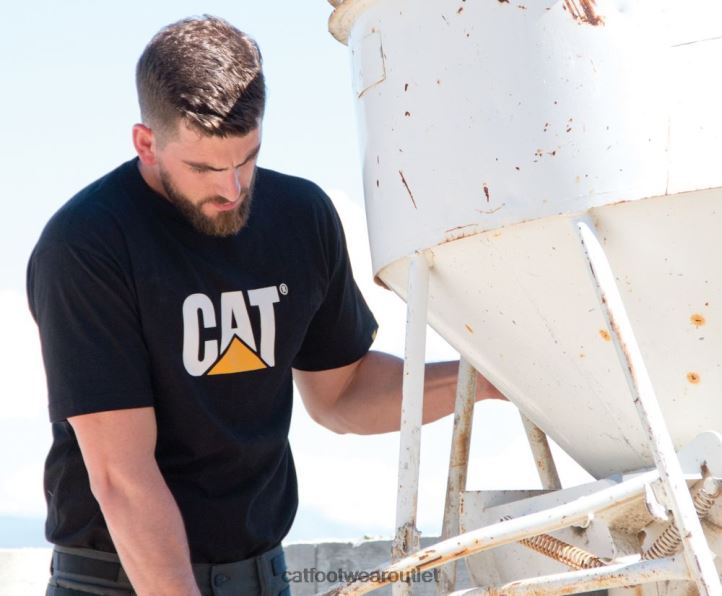 Men Caterpillar Trademark Logo Tee Black 8FHTR242 | Tops & Outerwear