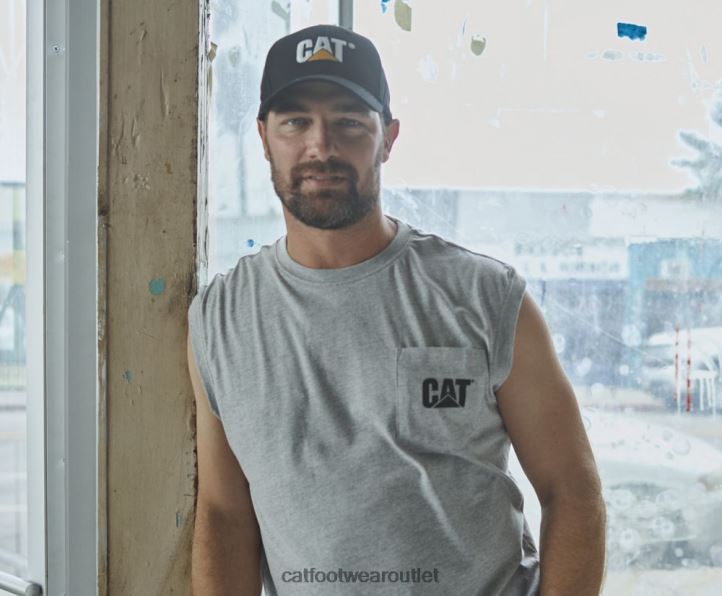 Men Caterpillar Trademark Sleeveless Pocket Tee Heather Grey 8FHTR231 | Tops & Outerwear