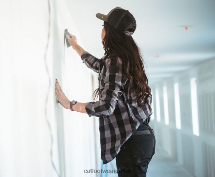 Women Caterpillar Buffalo Check Heavyweight Shirt Black 8FHTR317 | Tops & Outerwear