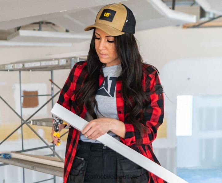 Women Caterpillar Buffalo Check Heavyweight Shirt Red 8FHTR318 | Tops & Outerwear