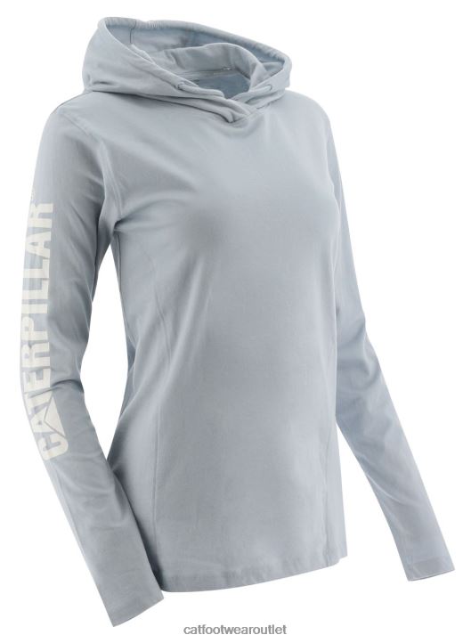 Women Caterpillar Upf Hooded Banner Long Sleeve Tee Blue Fog 8FHTR316 | Tops & Outerwear